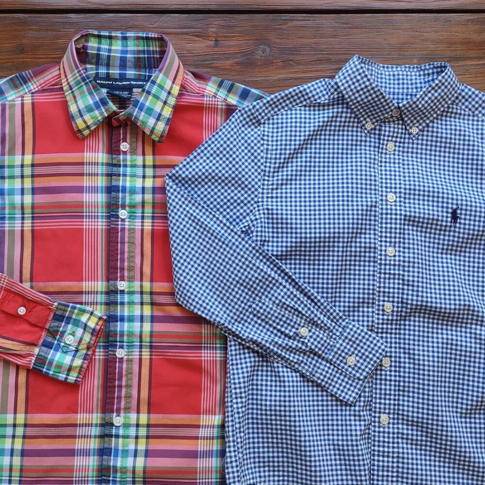 2 Boy's Ralph Lauren Button-Up Shirts Check & Plaid Long Sleeve  Boy Sz 10/12 - Picture 15 of 15